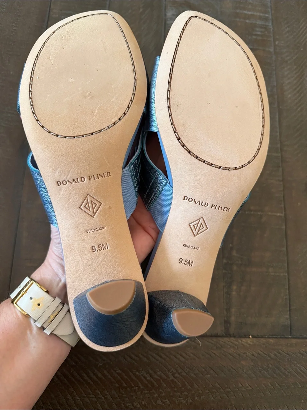 Donald J. Pliner Silver Metallic Crisscross Slide Mules